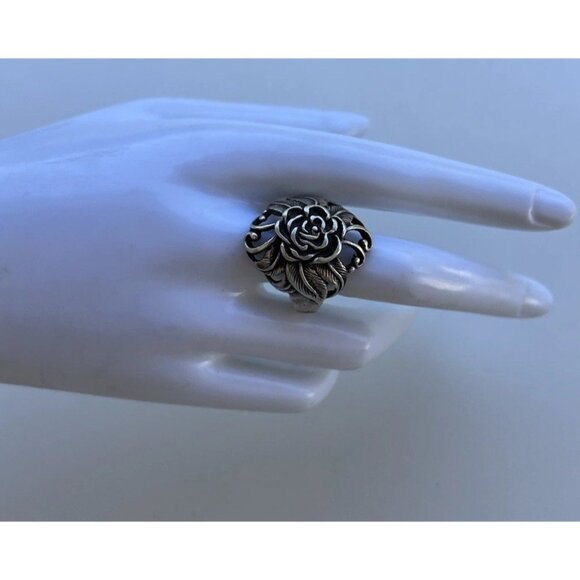Vintaghe 925 Sterling Silver Carved Rose Flower Ring size 10 Signed Stamped - Picture 2 of 14